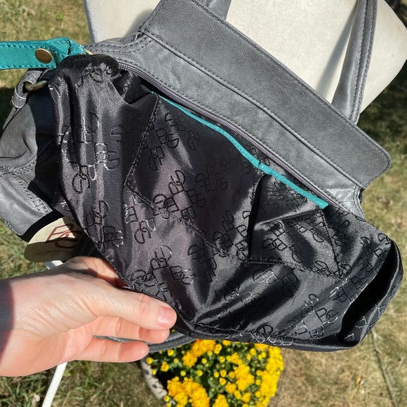 BCBG Generation’s Gorgeous Gray & Turquoise Faux Leather Satchel - Picture 10 of 12